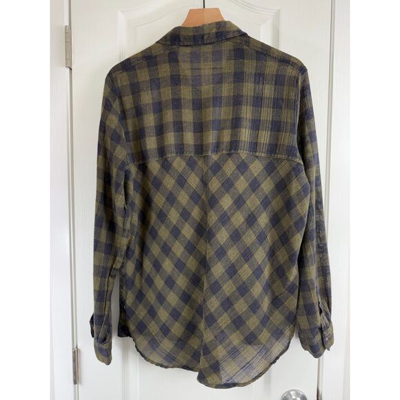 Free People Women's Snap Button Up Shirt Long Sleeve Green Blue Plaid Size M - Picture 3 of 11
